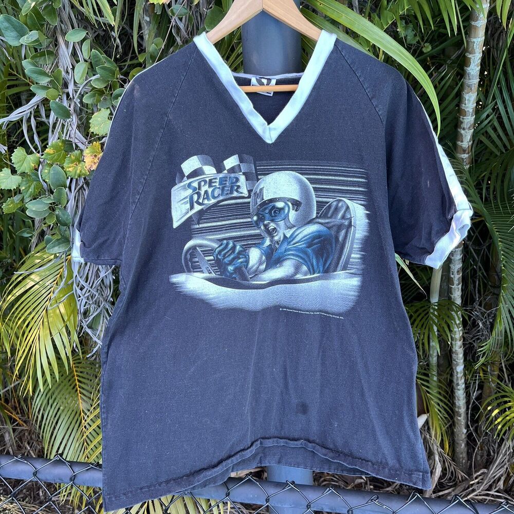 Vintage 90s Speed Racer T-shirt Cartoon The Planet Graphic Black Size OS 1998